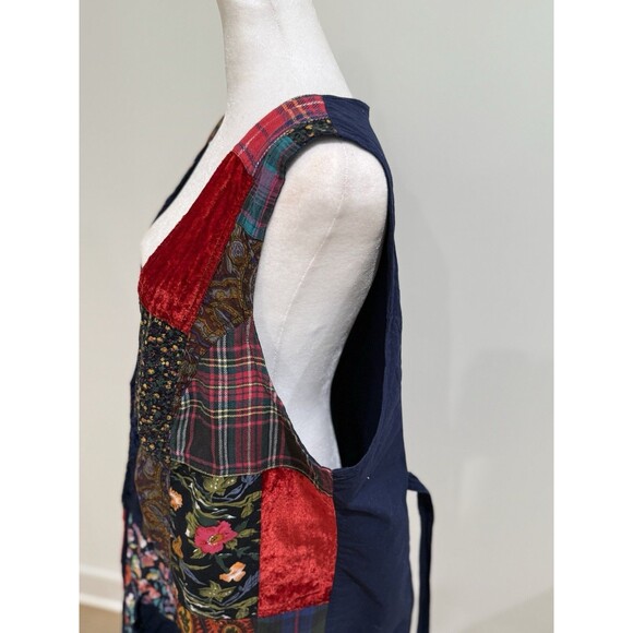 Vintage Blue Patchwork Vest Women’s Large Tie Back Button Front - Picture 12 of 16